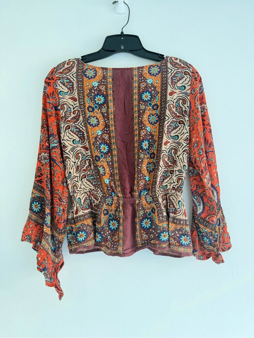 Free People Rosalie Boho Paisley Wrap Front Blouse Size Small 57069